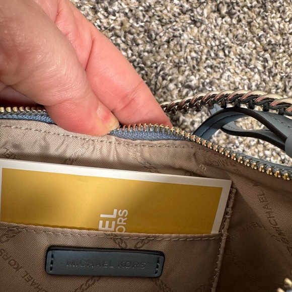 Michael Kors Powder Blue Monogram Embossed Mini Shoulder Bag - Picture 12 of 15